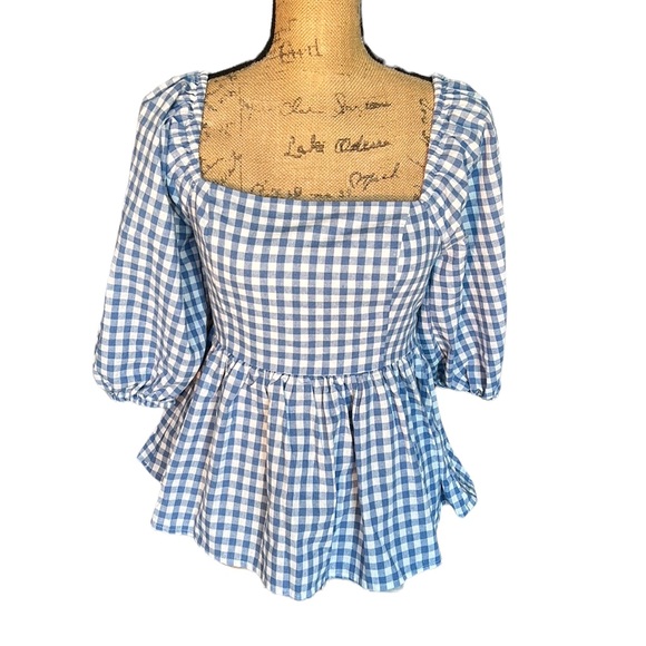 English Factory Tops - English Factory Blue and White Gingham Check Top